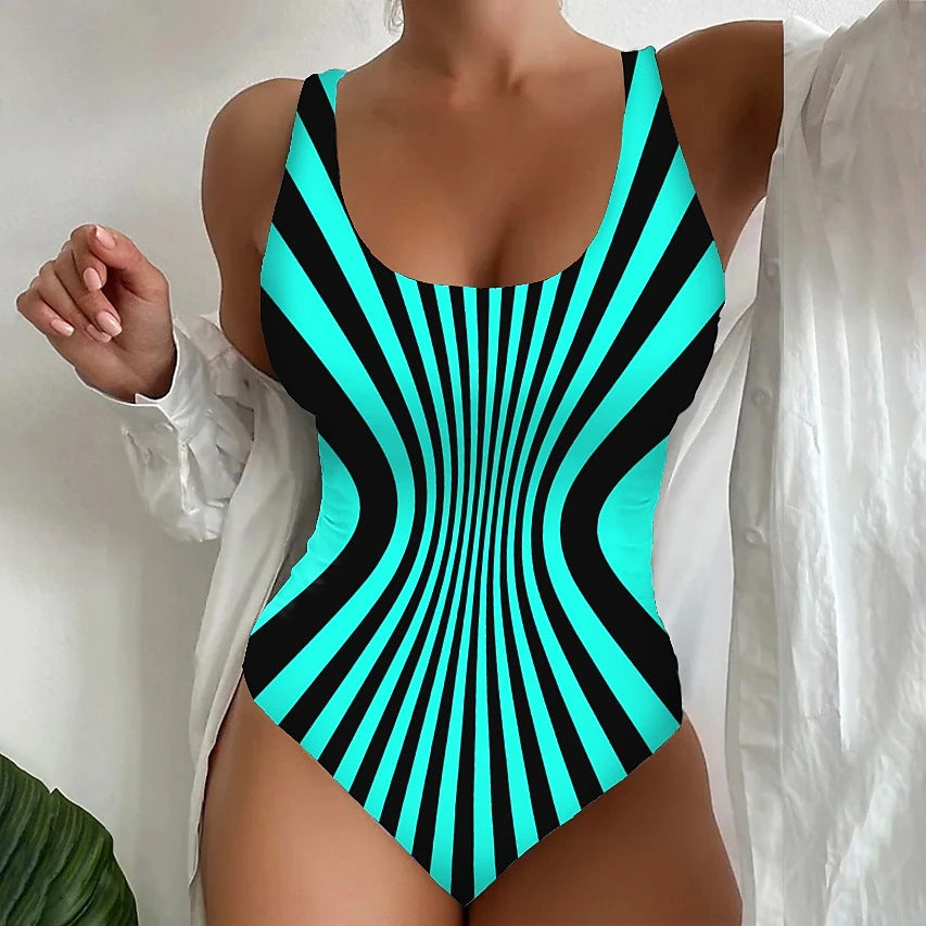 【🔥Vruća rasprodaja🔥】【😍S~6XL】Seksi prugasti jednodijelni kupaći kostim🩱Izgled za mršavljenje 💥