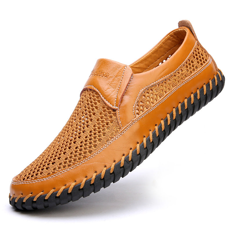 💥🔥【38-48】👞Nuevos zapatos de malla de cuero para hombre para primavera y verano - Talla grande - Piel de vacuno auténtica, resistentes al sudor y a los olores, transpirables y cómodos🔥💥