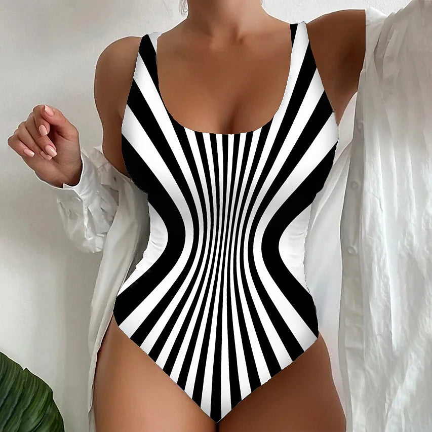 【🔥Vruća rasprodaja🔥】【😍S~6XL】Seksi prugasti jednodijelni kupaći kostim🩱Izgled za mršavljenje 💥