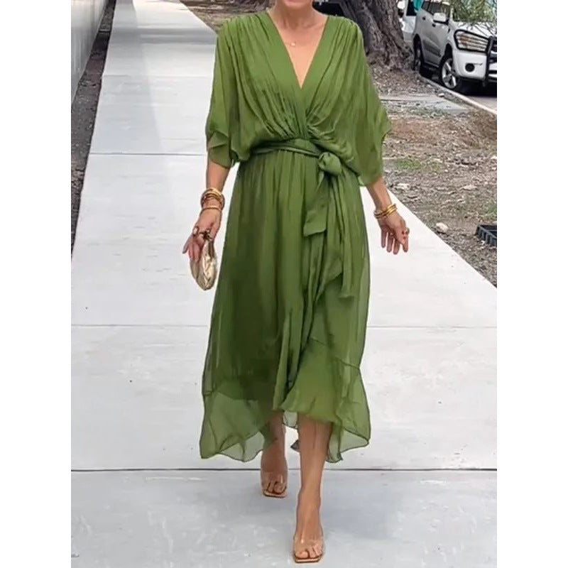 💟【S-5XL】👗Vestido de encaje con mangas murciélago de gasa multicolor