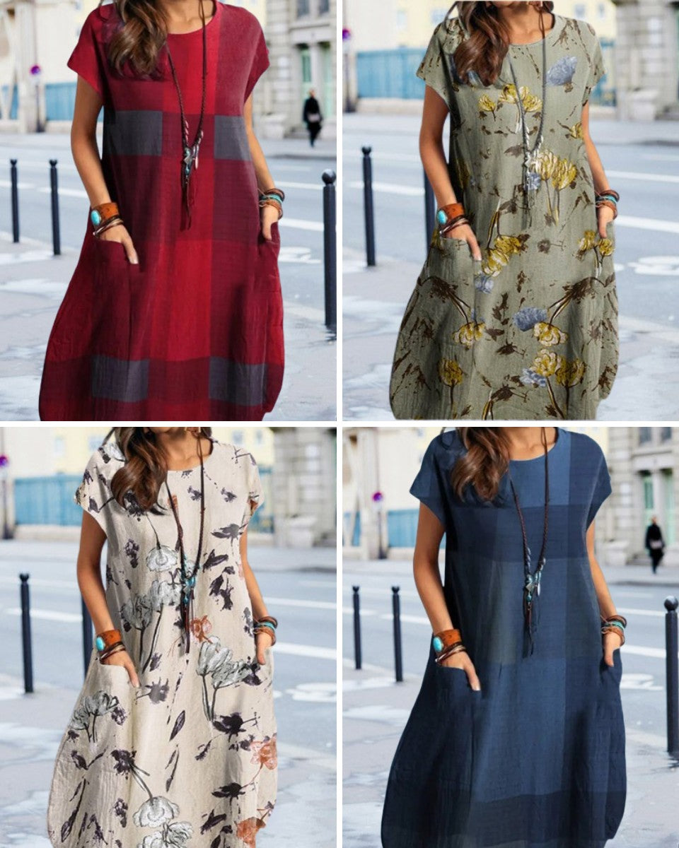 👗【S-5XL】Pamučna haljina s okruglim izrezom i printom