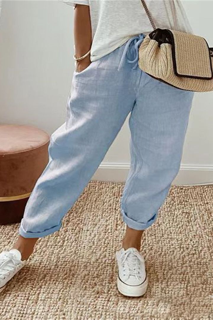【S-3XL】Pantalones casuales de algodón y lino para mujer, de nueva moda de primavera, multicolor