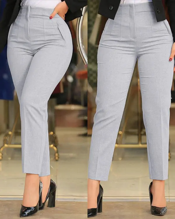 😍😍🤩😄¡Descuento por tiempo limitado! Pantalones casuales de cintura alta de color liso para mujer, novedad de 2025