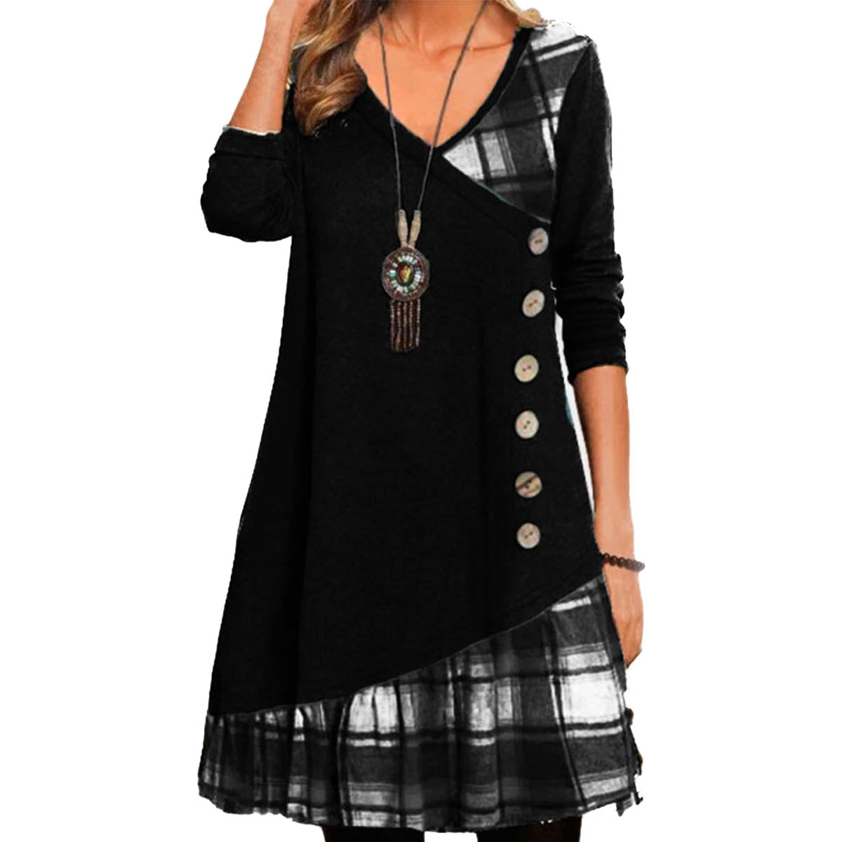 🍂【S-3XL】Nuevo vestido a cuadros de manga larga 2024