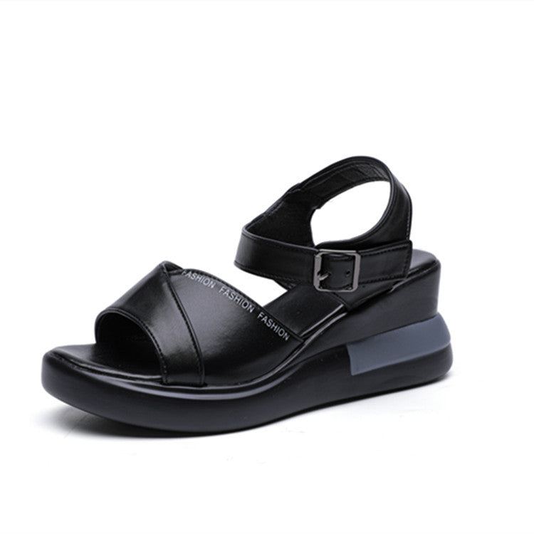 【35-40】Sandalias de cuña con boca de pez de cuero suave de verano