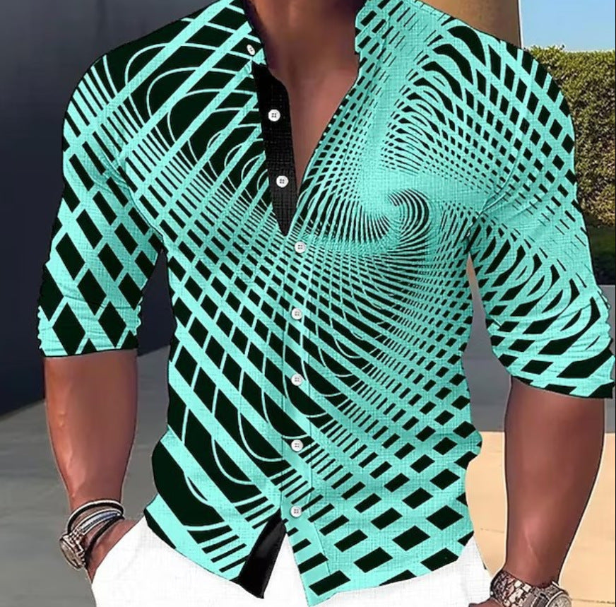 👔【S-6XL】Męska modna, casualowa koszula z długim rękawem i nadrukiem cyfrowym 3D