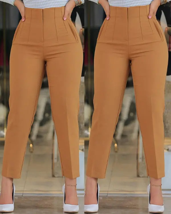 😍😍🤩😄¡Descuento por tiempo limitado! Pantalones casuales de cintura alta de color liso para mujer, novedad de 2025
