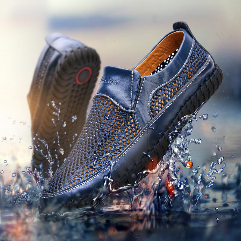 💥🔥【38-48】👞Nuevos zapatos de malla de cuero para hombre para primavera y verano - Talla grande - Piel de vacuno auténtica, resistentes al sudor y a los olores, transpirables y cómodos🔥💥