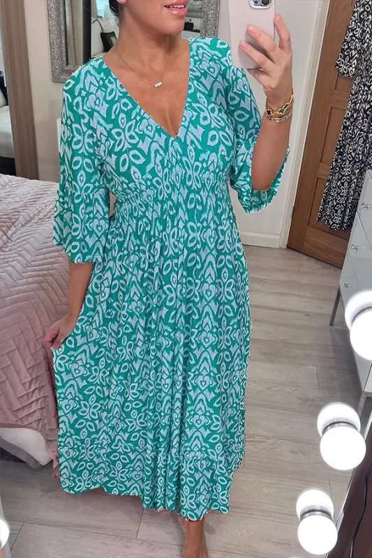 【S-5XL】Letnia sukienka Bohemian ze średnimi rękawami, dekoltem V, talią