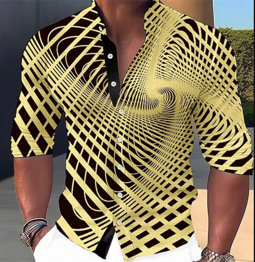 👔【S-6XL】Męska modna, casualowa koszula z długim rękawem i nadrukiem cyfrowym 3D