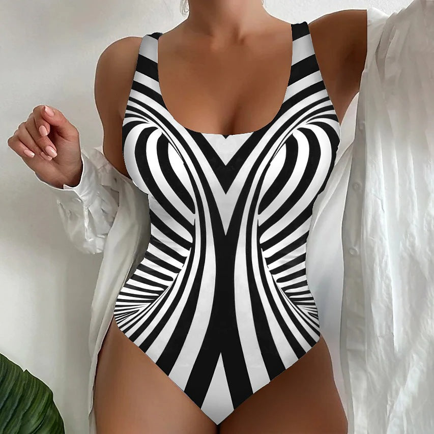 【🔥Vruća rasprodaja🔥】【😍S~6XL】Seksi prugasti jednodijelni kupaći kostim🩱Izgled za mršavljenje 💥