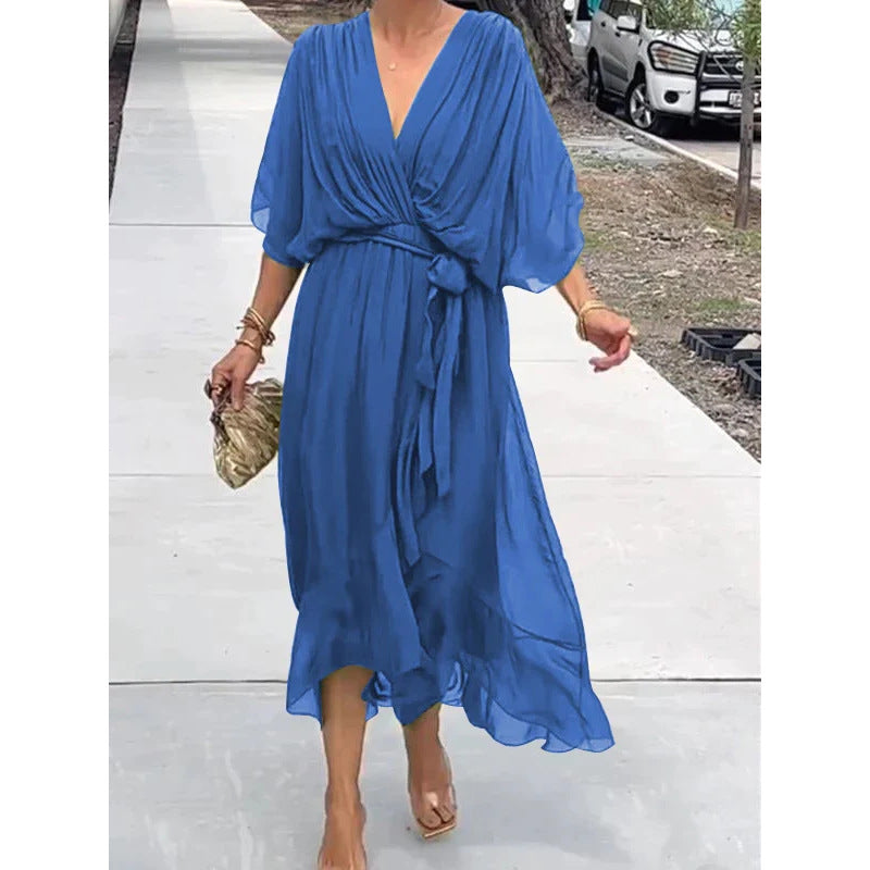 💟【S-5XL】👗Vestido de encaje con mangas murciélago de gasa multicolor