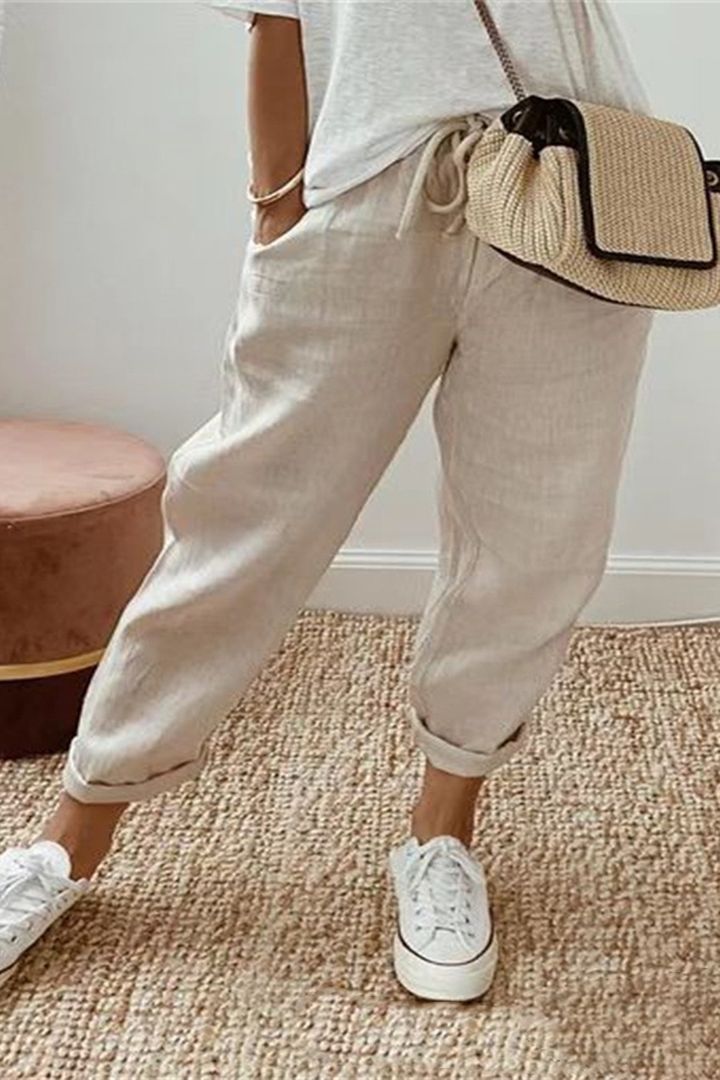 【S-3XL】Pantalones casuales de algodón y lino para mujer, de nueva moda de primavera, multicolor