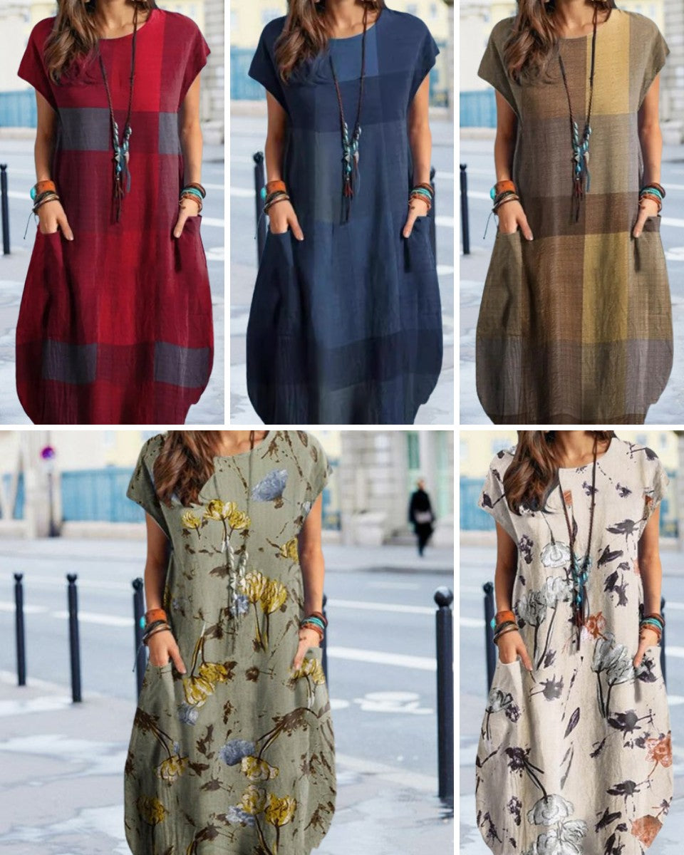 👗【S-5XL】Pamučna haljina s okruglim izrezom i printom