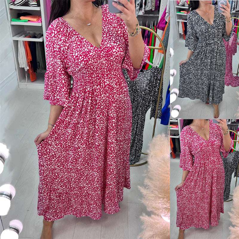 【S-5XL】Nowa gorąca sukienka plus size z dekoltem w szpic w kwiaty