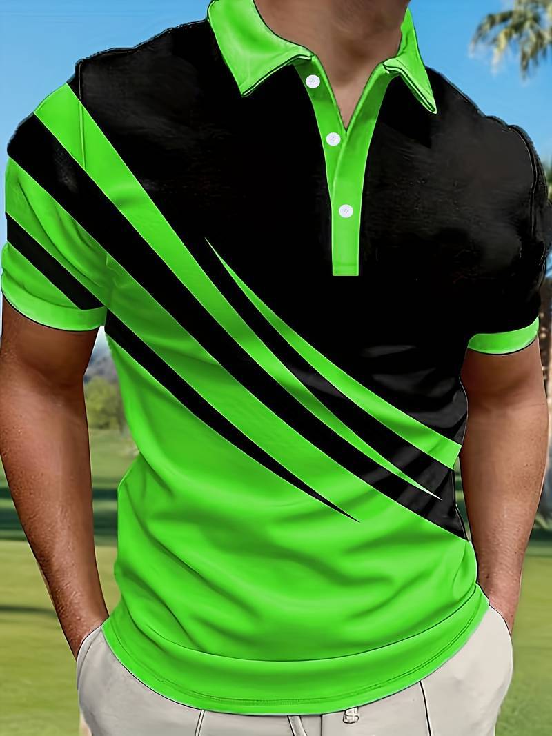 🔥【Oferta ograniczona czasowo】👔【S-6XL】Męska nowa letnia koszulka POLO w paski z nadrukiem 3D