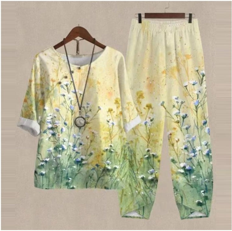 💐✨【S-5XL】 Novi dvodijelni komplet s printom iz 2025. 【top + hlače】