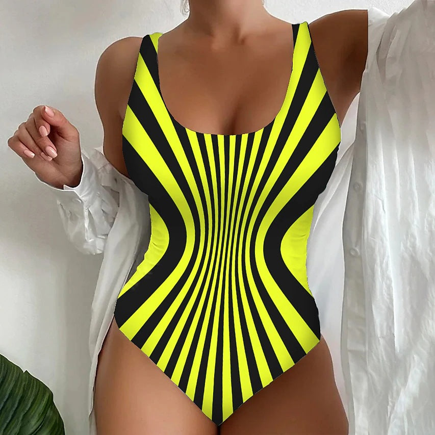 【🔥Vruća rasprodaja🔥】【😍S~6XL】Seksi prugasti jednodijelni kupaći kostim🩱Izgled za mršavljenje 💥