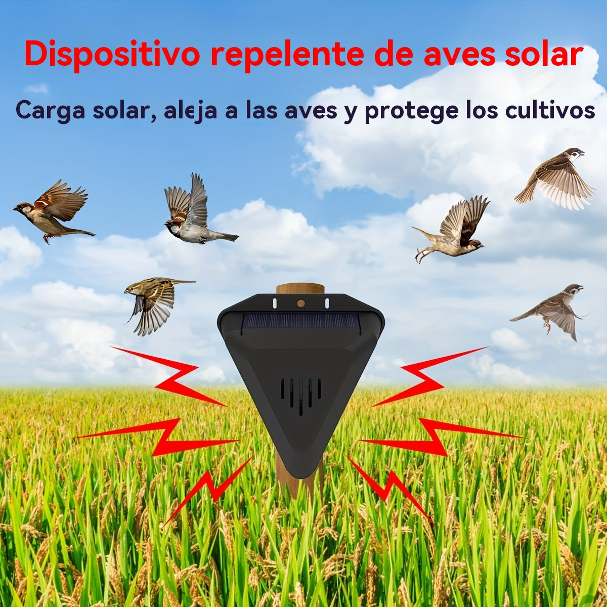 Huerto Estanque de Peces Arroz Paddy Energía Solar Repelente de Aves Alarma Sonido y Luz