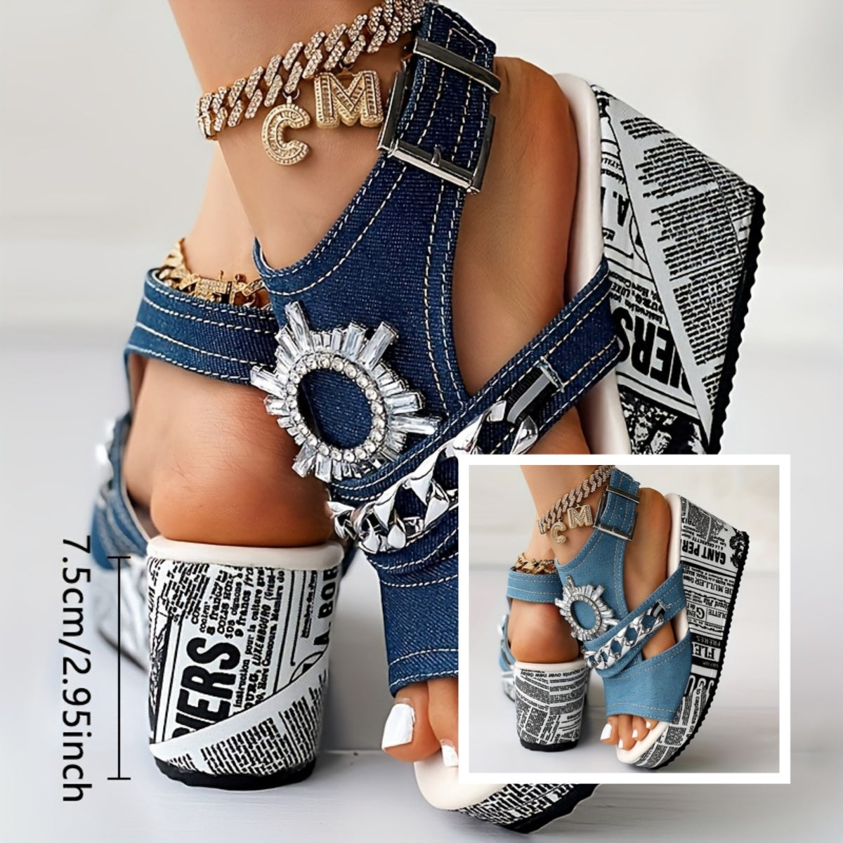 🔥Nowe i gorące produkty🔥【35-43】Sandały na koturnie z dekoracją ze strasu dla kobiet