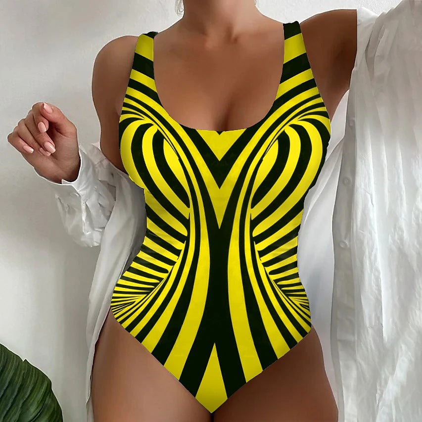 【🔥Vruća rasprodaja🔥】【😍S~6XL】Seksi prugasti jednodijelni kupaći kostim🩱Izgled za mršavljenje 💥