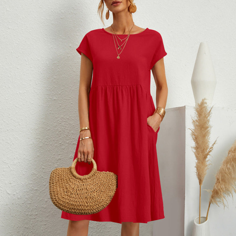 Vestido holgado de lino y algodón con cuello redondo para mujer, tallas S-5XL, 2025