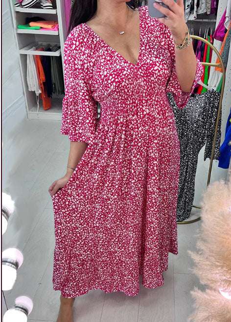 【S-5XL】Nowa gorąca sukienka plus size z dekoltem w szpic w kwiaty
