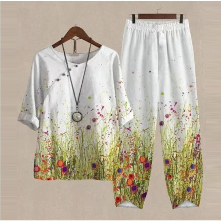 💐✨【S-5XL】 Novi dvodijelni komplet s printom iz 2025. 【top + hlače】