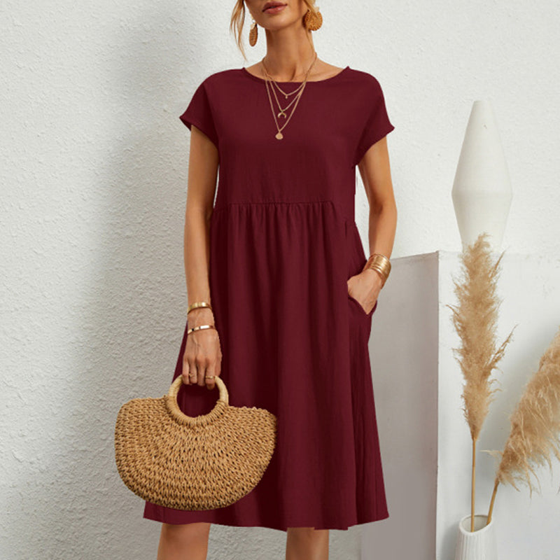 Vestido holgado de lino y algodón con cuello redondo para mujer, tallas S-5XL, 2025