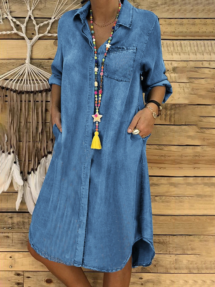 Vestido vaquero informal de talla grande para mujer 2024, color liso