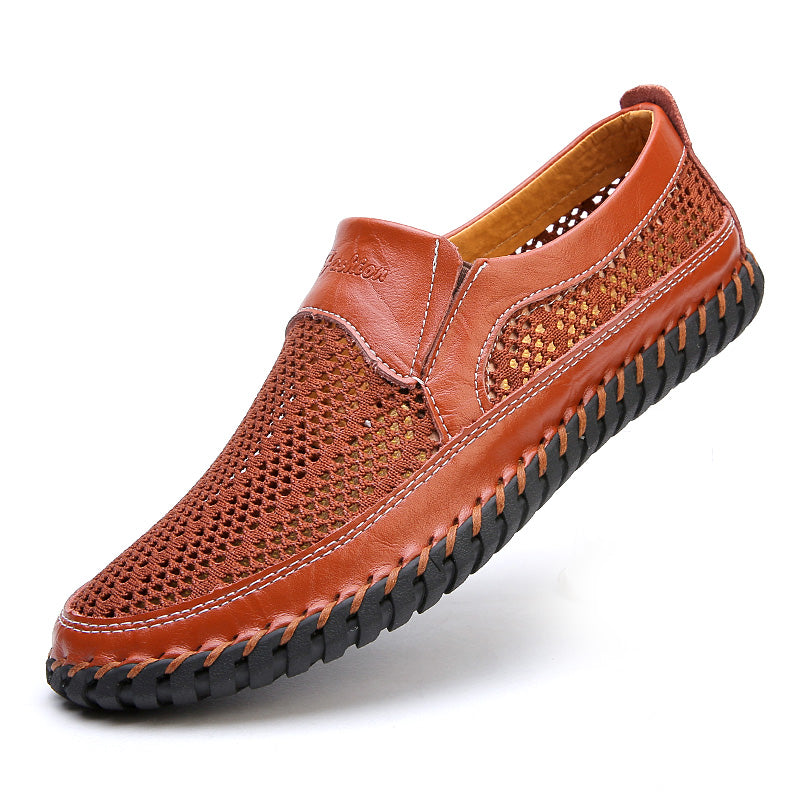 💥🔥【38-48】👞Nuevos zapatos de malla de cuero para hombre para primavera y verano - Talla grande - Piel de vacuno auténtica, resistentes al sudor y a los olores, transpirables y cómodos🔥💥