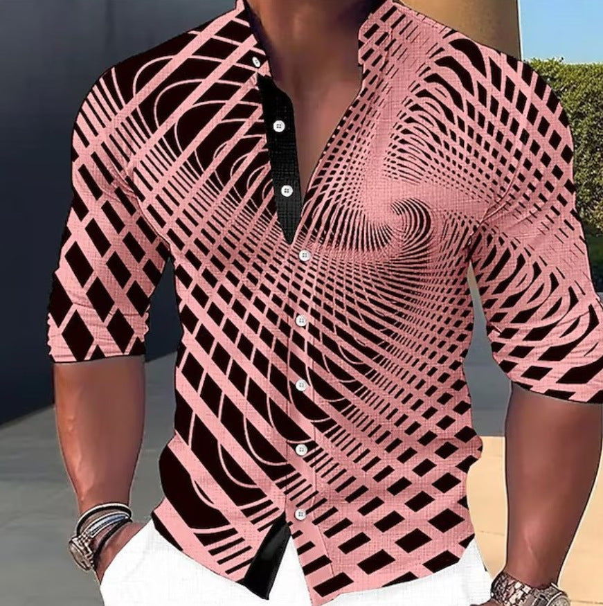 👔【S-6XL】Męska modna, casualowa koszula z długim rękawem i nadrukiem cyfrowym 3D