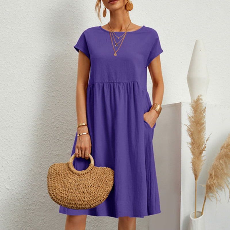 Vestido holgado de lino y algodón con cuello redondo para mujer, tallas S-5XL, 2025