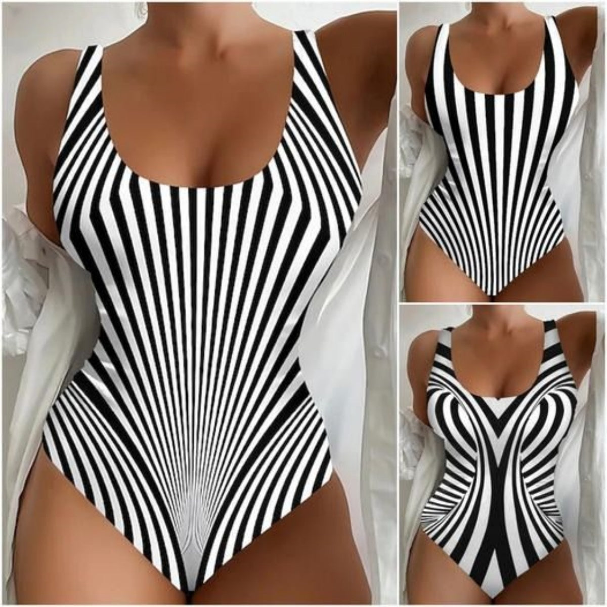 【🔥Vruća rasprodaja🔥】【😍S~6XL】Seksi prugasti jednodijelni kupaći kostim🩱Izgled za mršavljenje 💥