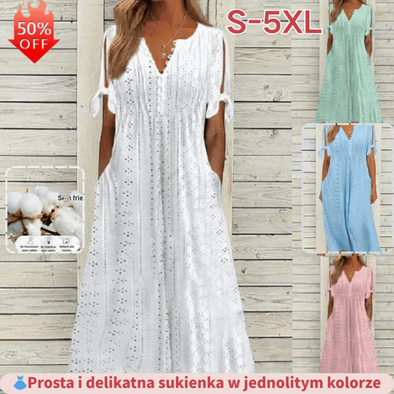 👗Prosta i delikatna sukienka w jednolitym kolorze