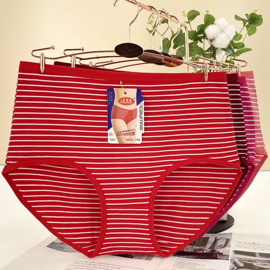 🥰🥰【10 sztuk】【Oferta ograniczona czasowo】 Nowa bawełniana bielizna z wysokim stanem w paski dla osób w średnim wieku i starszych