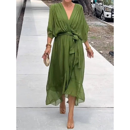 💟【S-5XL】👗Vestido de encaje con mangas murciélago de gasa multicolor 