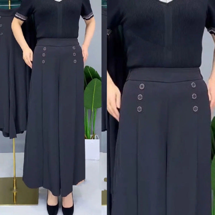 💖【M-5XL】Falda drapeada de moda para mujer con piernas anchas y cintura alta 