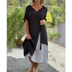 💐💐【S-4XL】Modna, nieregularna, dwuczęściowa bawełniana sukienka z dekoltem w serek