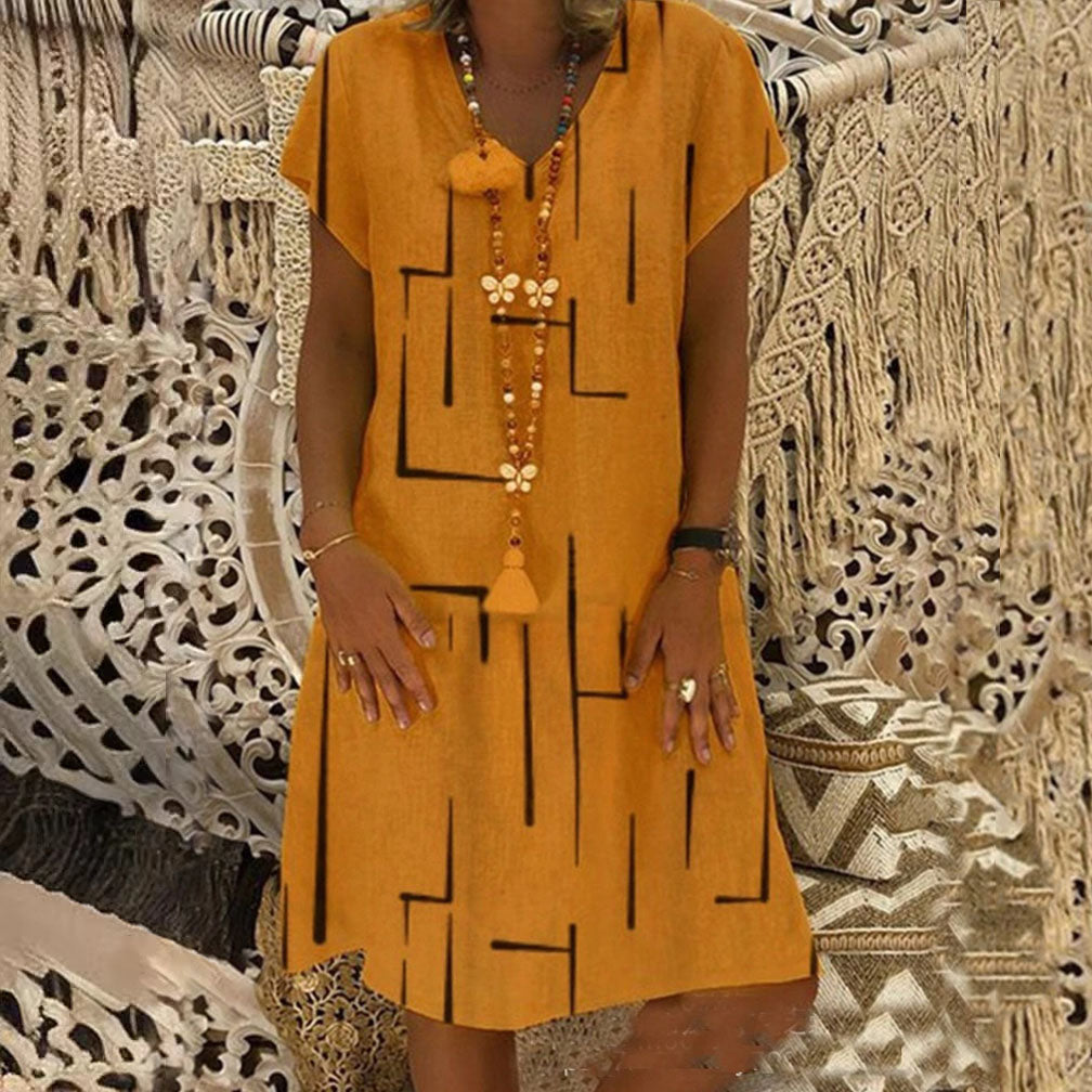 👗【S-5XL】Vestido de algodón 2025 con cuello en V y estampado 
