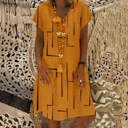 👗【S-5XL】Vestido de algodón 2025 con cuello en V y estampado 