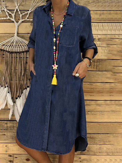 Vestido vaquero informal de talla grande para mujer 2024, color liso 