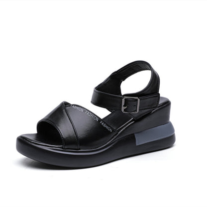 【35-40】Sandalias de cuña con boca de pez de cuero suave de verano