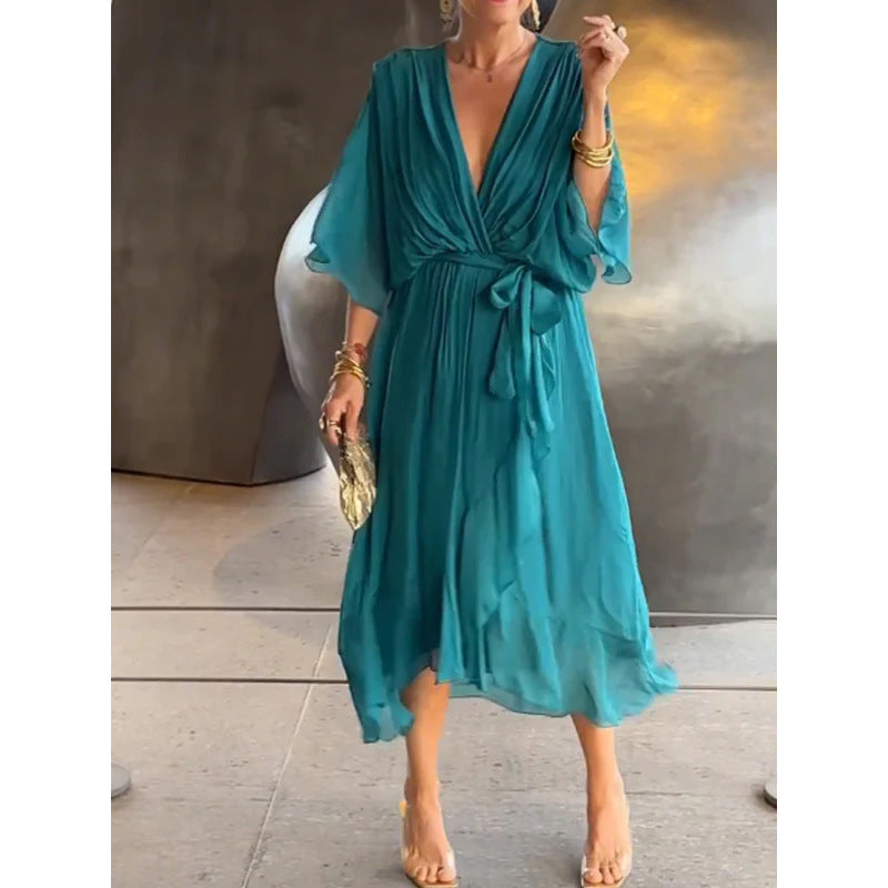 💟【S-5XL】👗 Višebojna čipkana haljina od šifona s rukavima u obliku krila šišmiša 