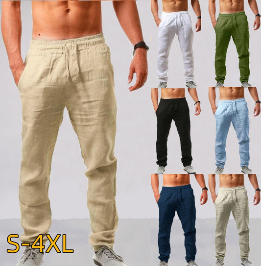 💥👖【S-4XL】 2025 nowe letnie męskie luźne, oddychające, codzienne spodnie sportowe wykonane z bawełny i lnu💨