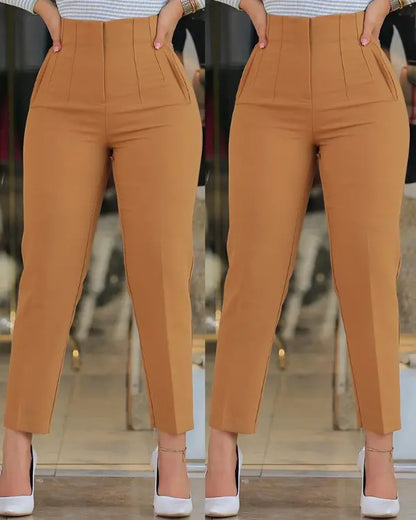 😍😍🤩😄¡Descuento por tiempo limitado! Pantalones casuales de cintura alta de color liso para mujer, novedad de 2025
