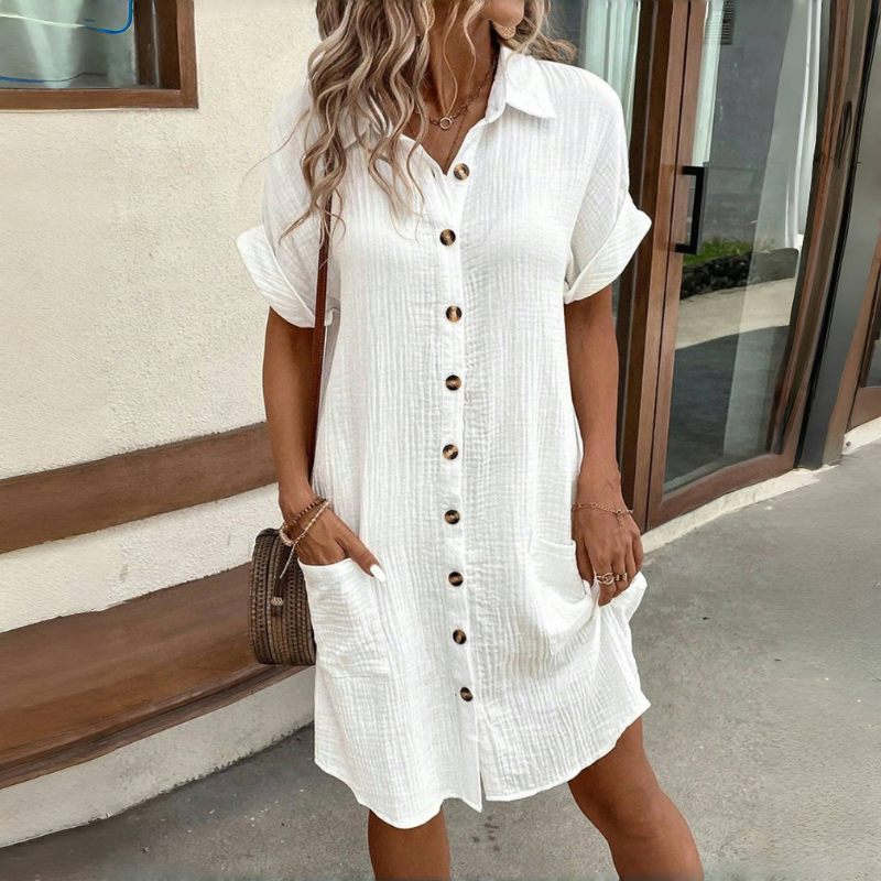 🎁【Descuento por tiempo limitado】Vestido de manga corta de algodón y lino 2025, ligero y aireado 