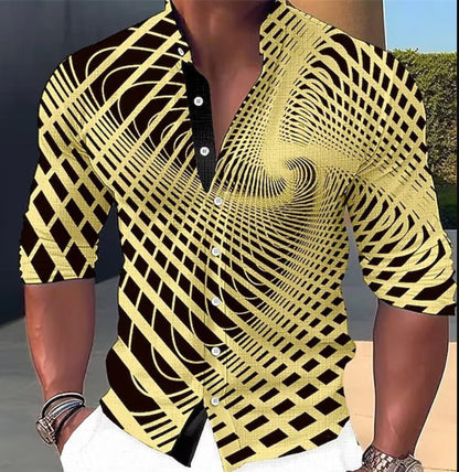 👔【S-6XL】Męska modna, casualowa koszula z długim rękawem i nadrukiem cyfrowym 3D