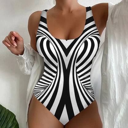 【🔥Vruća rasprodaja🔥】【😍S~6XL】Seksi prugasti jednodijelni kupaći kostim🩱Izgled za mršavljenje 💥 