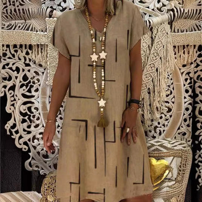 👗【S-5XL】Vestido de algodón 2025 con cuello en V y estampado 